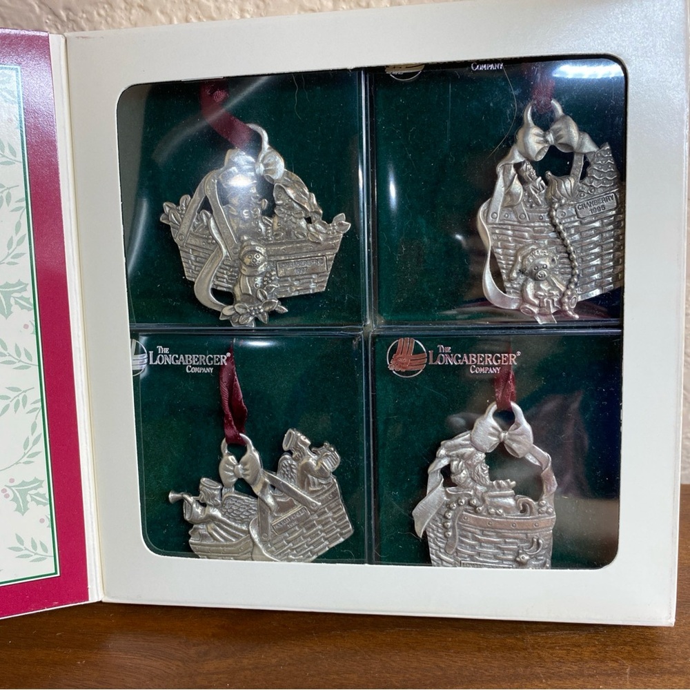 VTG 1995 Longaberger Basket Set Of Four Christmas Tree Ornaments Holiday